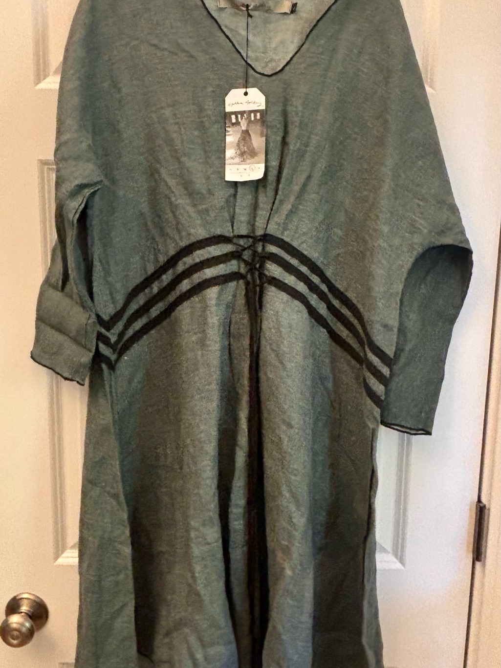 Cynthia Ashby Linen Grey & Black Dress Corset Ties Front & Back. Nwt